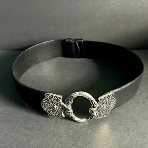 Chico\'s Ladies Black Leather BOHO Wide Silver Tone Buckle Belt Chico main image 4